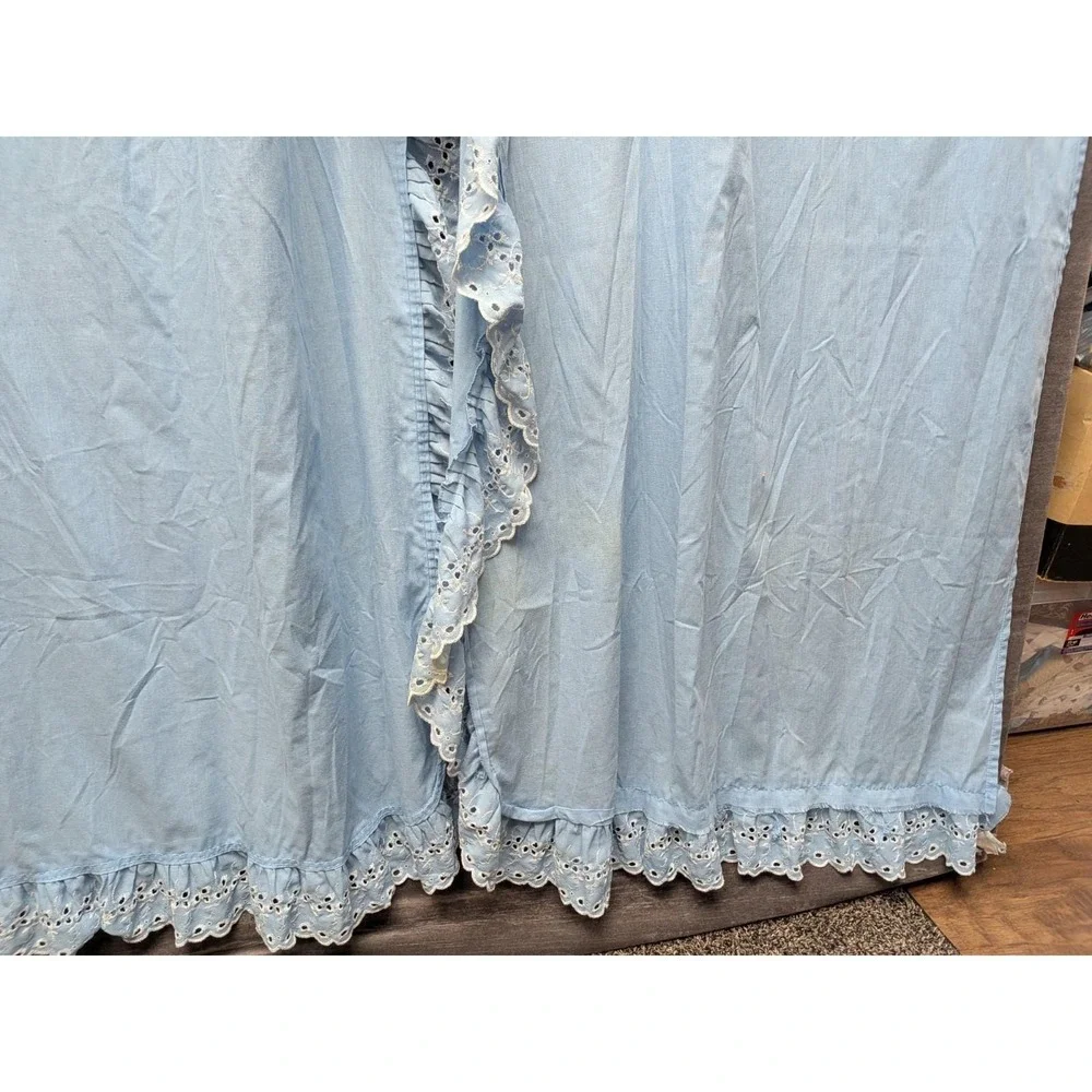 Country Shower Curtain/Valance 1 Piece Blue Eyelet Lace 80s Granny Core Kitchen